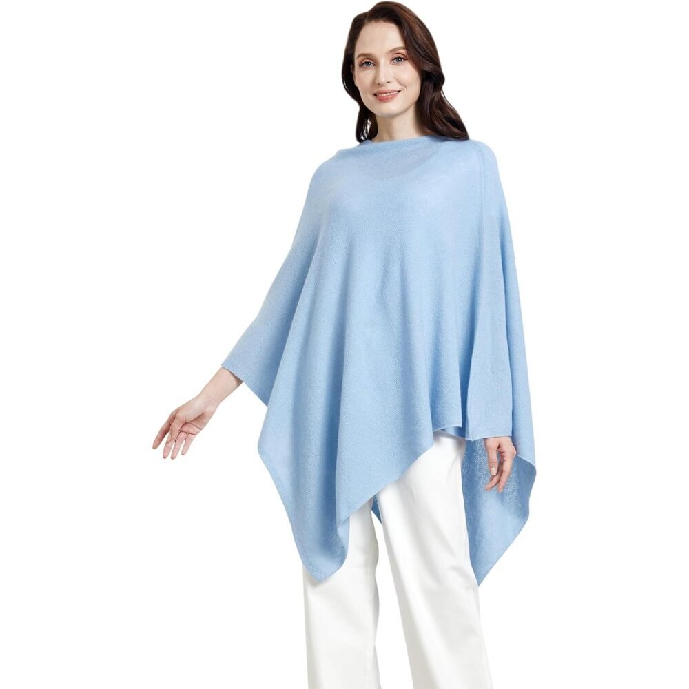 Cashmere Wool Blend Poncho Women's Warm Versatile Travel Light Blue